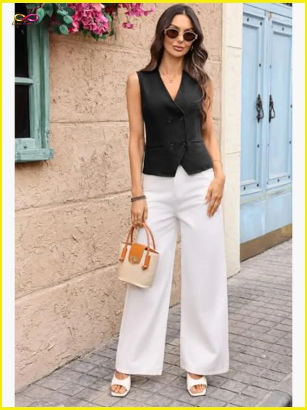 Linen Vest V Neck Double Breasted Back Tie Blazer Suit Vest Sleeveless Waistcoat